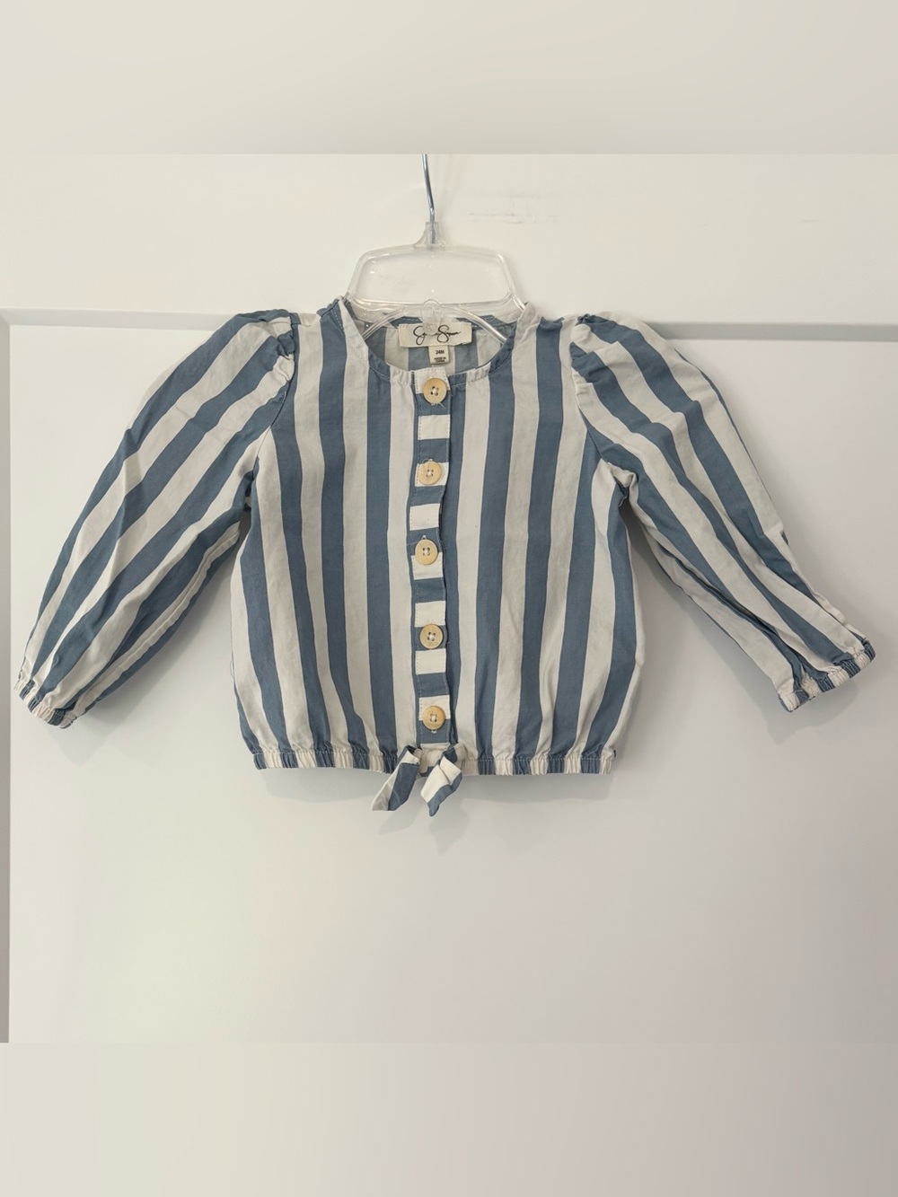 Jessica Simpson Blue Ivory Vertical Stripe Button Up Top Size 24m